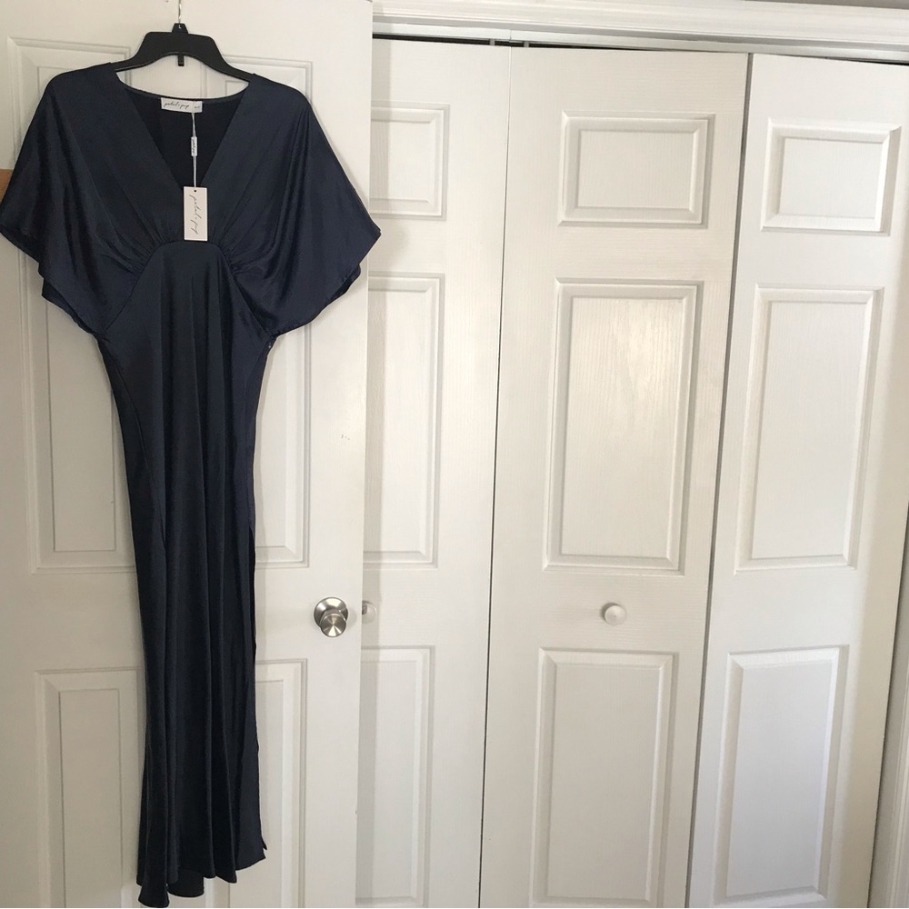 Elegant Navy Blue Women's Dress. Petal and Pup.